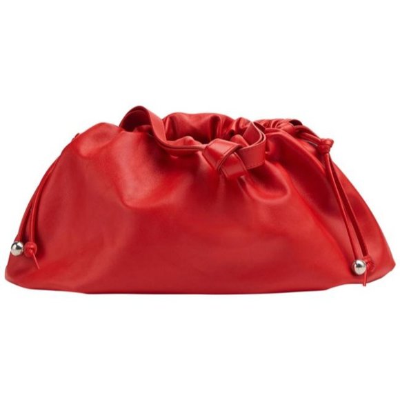 BOTTEGA VENETTA Bulb Medium Pouch Knot Red Calfskin Leather Clutch - Picture 2 of 12